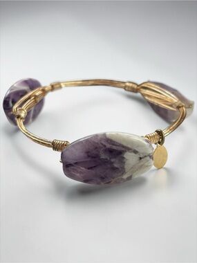 W2W Chevron Amethyst Gold Tone Wire Wrapped Bracelet